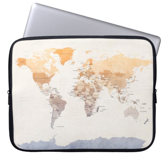 Funda Para Portátil Mapa político de Acuarela del mundo (Frente)