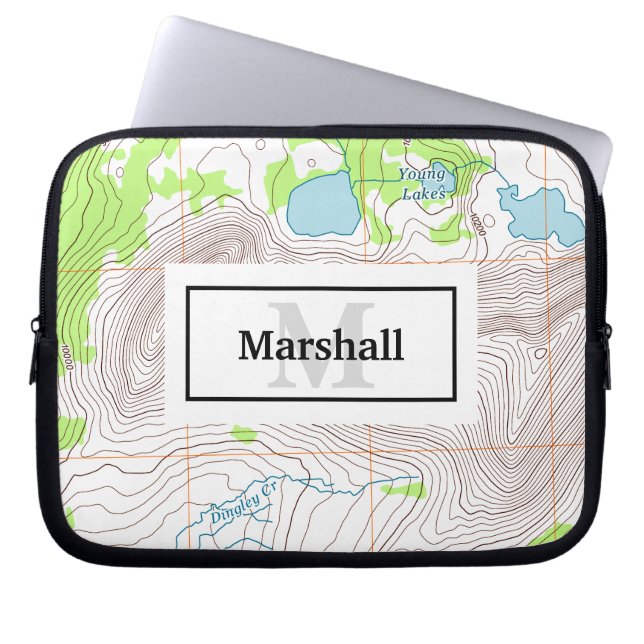 Funda Para Portátil Mapa topográfico con su nombre y monograma (Frente)