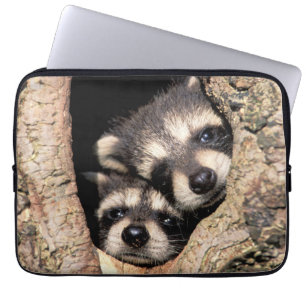Funda Para Portátil Mapaches Bebés Asomándose desde un Árbol