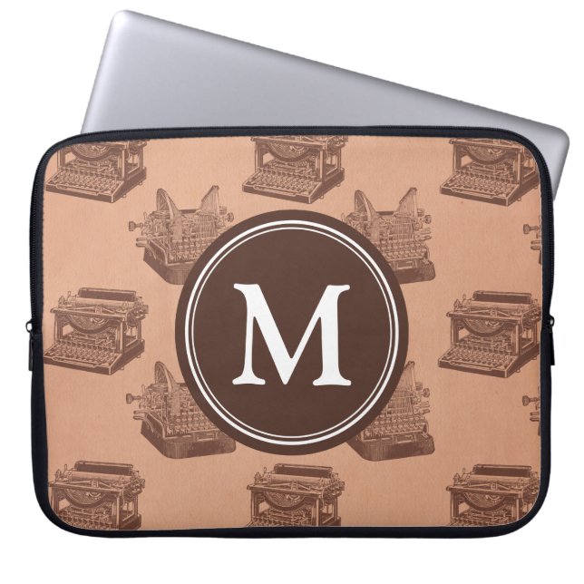 Funda Para Portátil Máquina de escribir con vinagre de monograma marró (Frente)