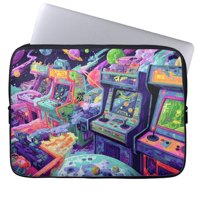 Funda Para Portátil Máquinas de Arcade Retro en el Espacio (Frente)