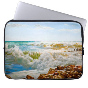 Funda Para Portátil Mar con olas rompientes iluminado por el sol