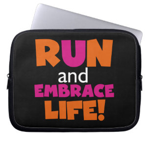 Funda Para Portátil Maratón de ejecución de naranja de texto rosado
