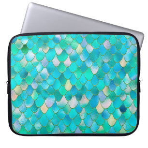 Funda Para Portátil Maravillosa acuarela Purpurina Verde azulada Metal