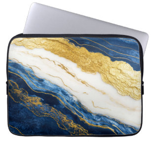 Funda Para Portátil Marble de hojas de oro y azul de la marina de lujo