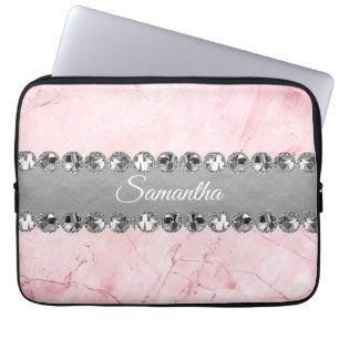 Funda Para Portátil Marble rosa Diamond Bling
