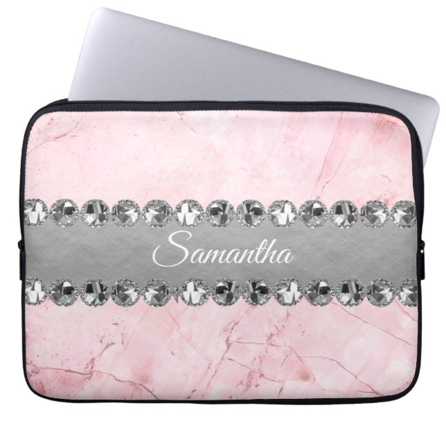 Funda Para Portátil Marble rosa Diamond Bling (Frente)