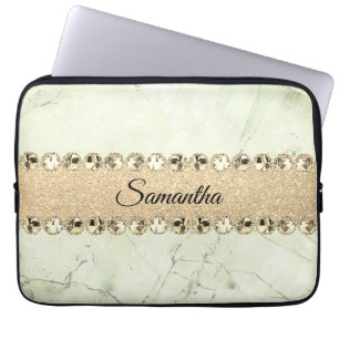 Funda Para Portátil Marble verde Diamond Bling