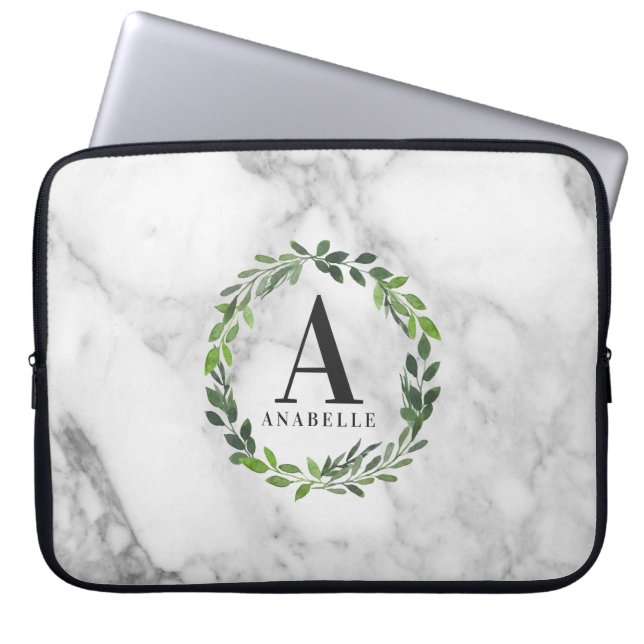 Funda Para Portátil Marble y follaje acuático personalizado (Frente)