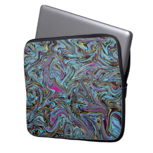 Funda Para Portátil Marbleized Abstract Swirls Black Pink Blue Yellow