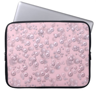 Funda Para Portátil Marcadores de perlas blancas en terciopelo rosa