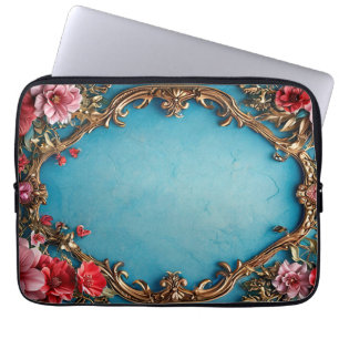 Funda Para Portátil Marco floral elegante con diseño dorado