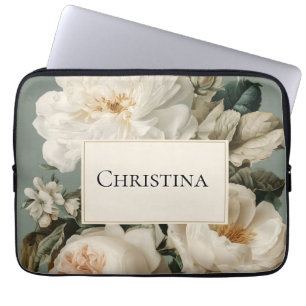 Funda Para Portátil Marco floral vintage con rosas crema y rosa