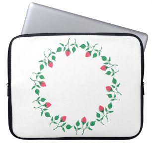 Funda Para Portátil Marco redondo floral con flores rosadas