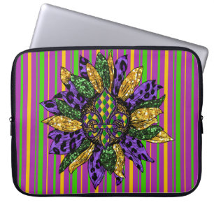 FUNDA PARA PORTÁTIL MARDI GRAS SUNFLOWLOWER DE ORO VERDE PURPLE