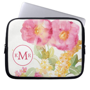 Funda Para Portátil Margarita blanca del monograma el en azul