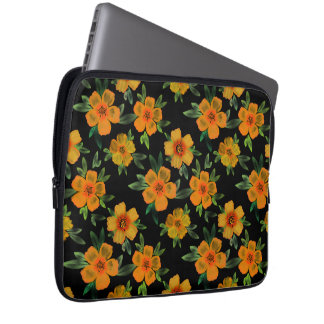 Funda Para Portátil Margarita Dorada florece sobre negro 