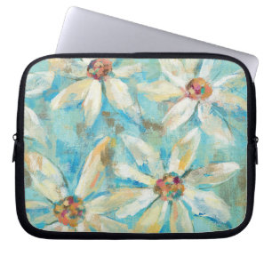 Funda Para Portátil Margaritas blancas en azul
