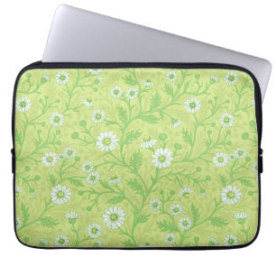 Funda Para Portátil Margaritas en blanco y verde sobre verde mela