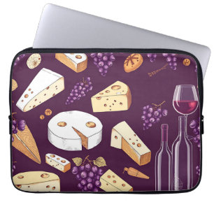 Funda Para Portátil Maridaje de Vino Gourmet y Queso Dibujado a Mano V
