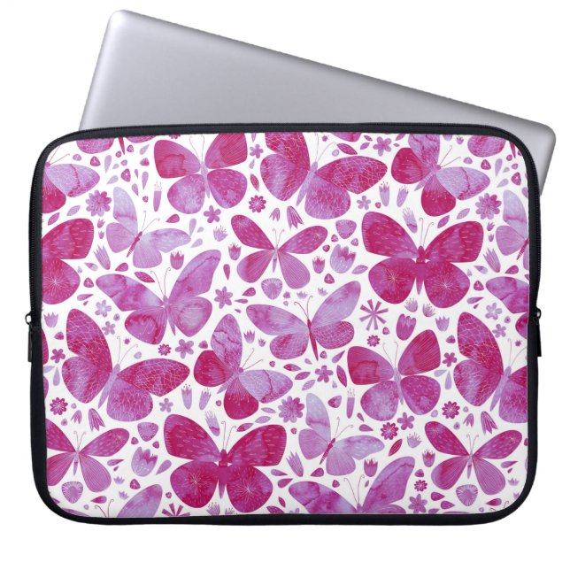 Funda Para Portátil Mariposa acuarela Manga rosa para portátil (Frente)