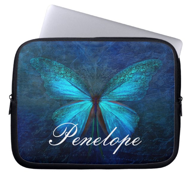 Funda Para Portátil Mariposa azul de alegría y suerte (Frente)