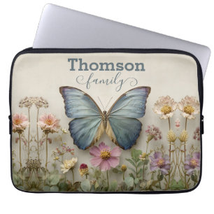 Funda Para Portátil Mariposa Azul Vintage Floral Jardín Familia