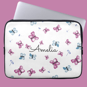 Funda Para Portátil Mariposa azul y rosa de monograma