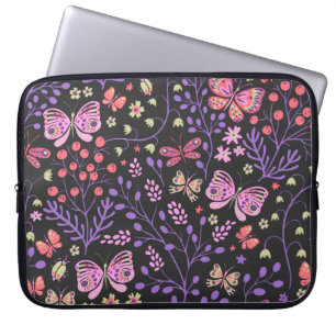 Funda Para Portátil Mariposa Colorida Y Flores Rosa lindo