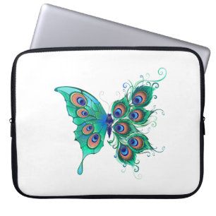Funda Para Portátil Mariposa con plumas de pavo real verde