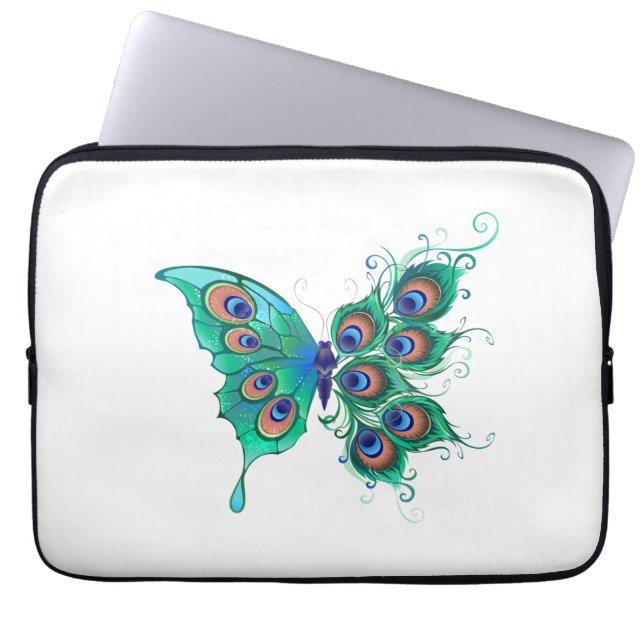 Funda Para Portátil Mariposa con plumas de pavo real verde (Frente)