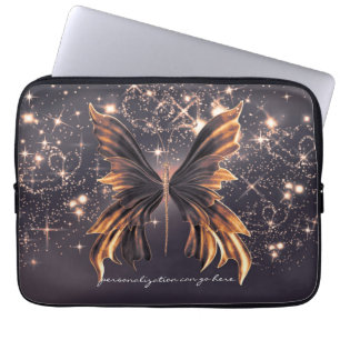 Funda Para Portátil Mariposa de Fantasía Dorado Brillo