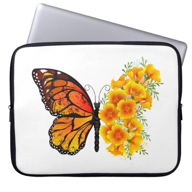 Funda Para Portátil Mariposa de flores con amapola amarilla de Califor (Frente)