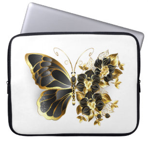Funda Para Portátil Mariposa de flores de oro con orquídea negra