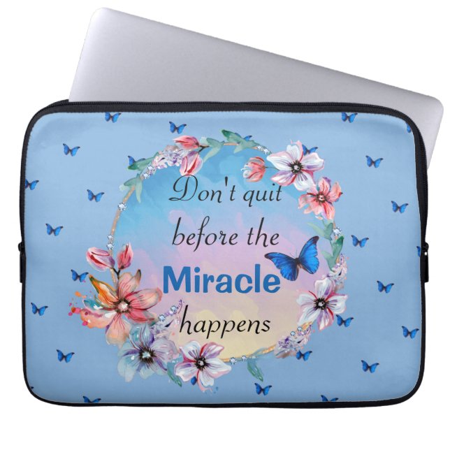 Funda Para Portátil Mariposa floral naturaleza azul cita inspiradora (Frente)