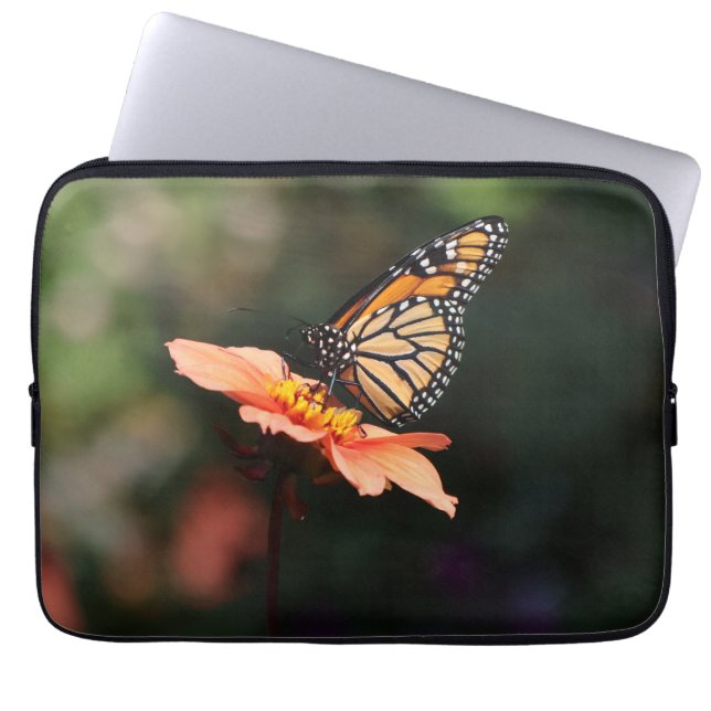 Funda Para Portátil Mariposa monarca en Verbena y Dahlia (Frente)