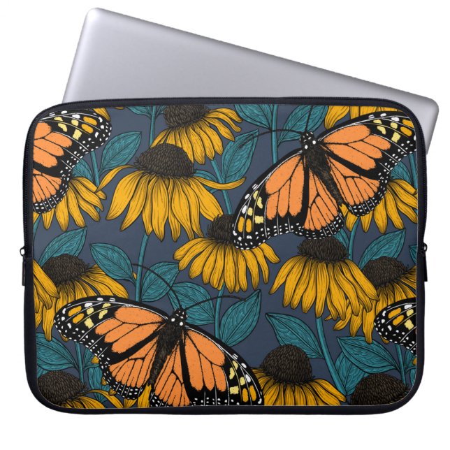 Funda Para Portátil Mariposa monarca sobre las colmenas amarillas (Frente)