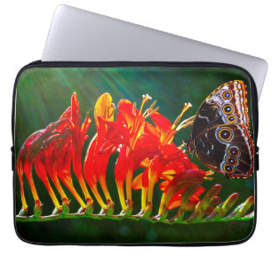 Funda Para Portátil Mariposa morfo azul en las flores de Crocosmia Luc