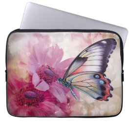 Funda Para Portátil Mariposa soñadora con flores rosas