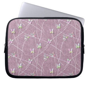 Funda Para Portátil Mariposas Acuarela sobre Rosa Polvoriento