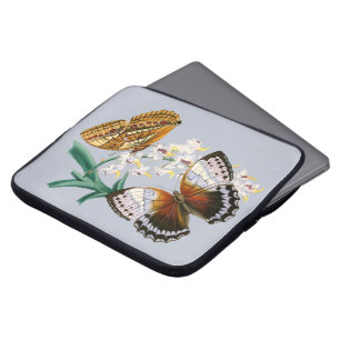 Funda Para Portátil Mariposas antiguas y Ilustracion floral sobre