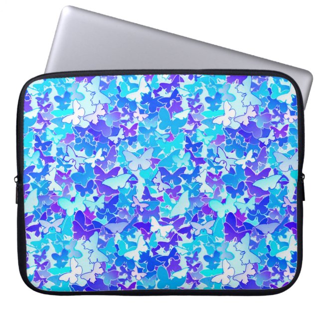 Funda Para Portátil Mariposas, azul, turquesa, lavanda (Frente)