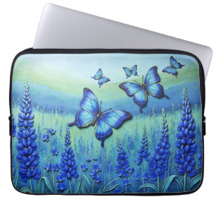 Funda Para Portátil Mariposas Azules con Flores Azules,
