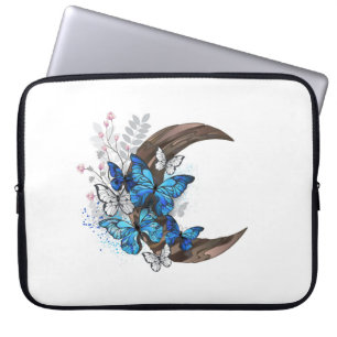Funda Para Portátil Mariposas azules sobre la media luna de madera