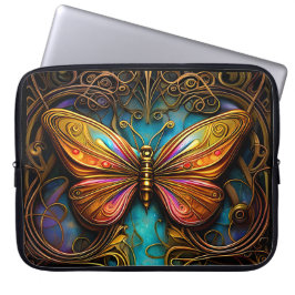 Funda Para Portátil Mariposas de bronce en Aqua Blue