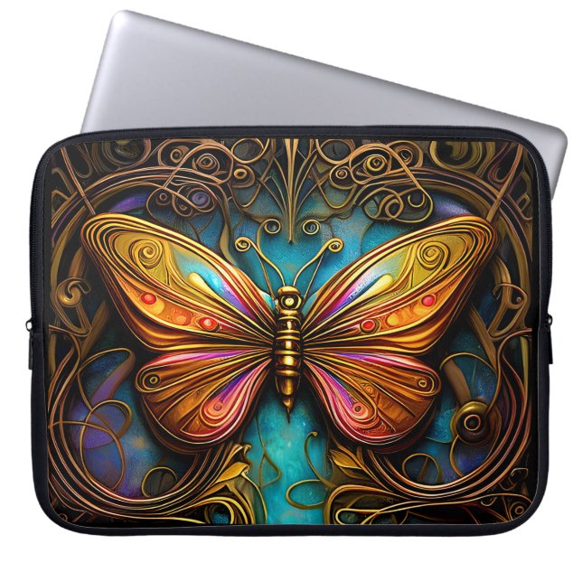 Funda Para Portátil Mariposas de bronce en Aqua Blue (Frente)