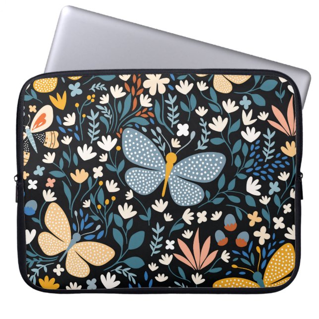 Funda Para Portátil Mariposas Florales: Mano Sin Marea. (Frente)