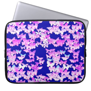 Funda Para Portátil Mariposas, lavanda y azul oscuro