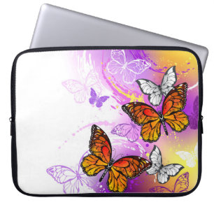 Funda Para Portátil Mariposas monarcas en fondo morado
