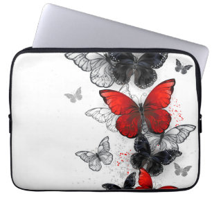 Funda Para Portátil Mariposas Morfo Negras y Rojas Volando